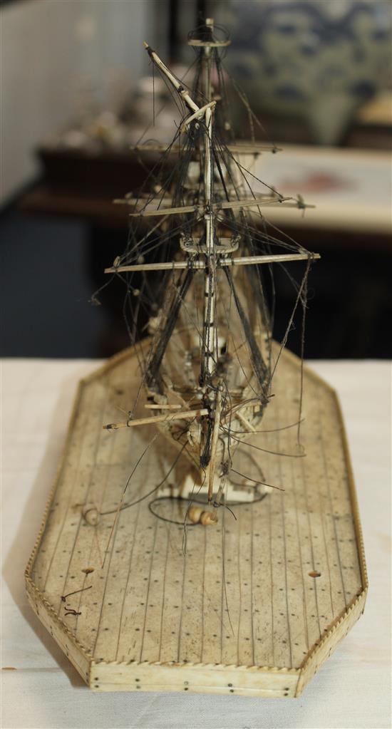 A Napoleonic prisoner-of-war bone model of a French/English frigate